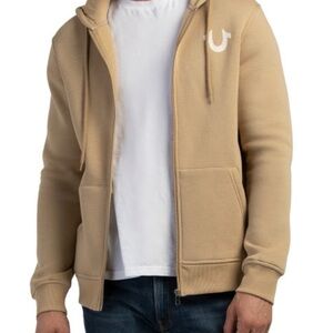True Religion Men’s Medium Buddha Logo Zip Up Hoodie Tan Brown MSRP $119